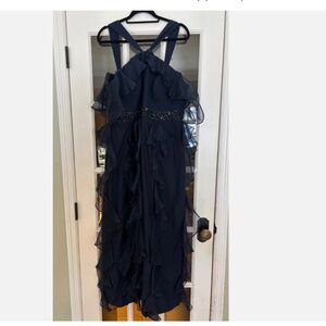 Elegant Blue Fouy Chov Couture Beaded Formal Dress Gown Sz 16 Wedding READ!!